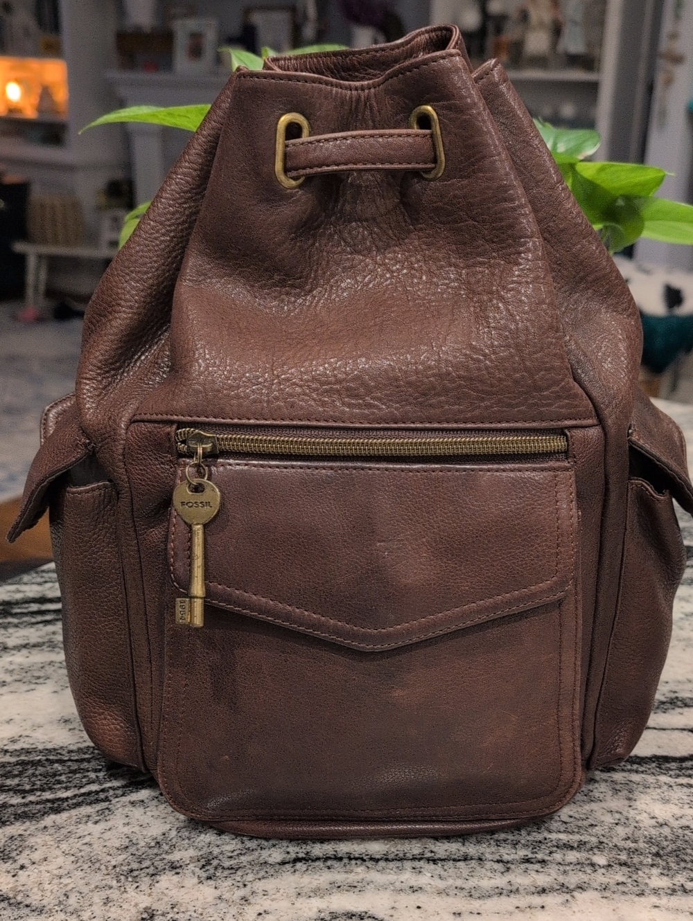Fossil Unisex Pebbled Leather Drawstring Sling Bag - VINTAGE